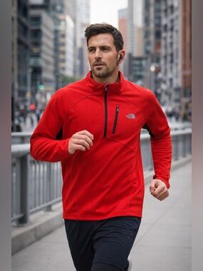 The North Face 1/4 Zip Pullover Mens L Deep Orange Running Athletic Jacket